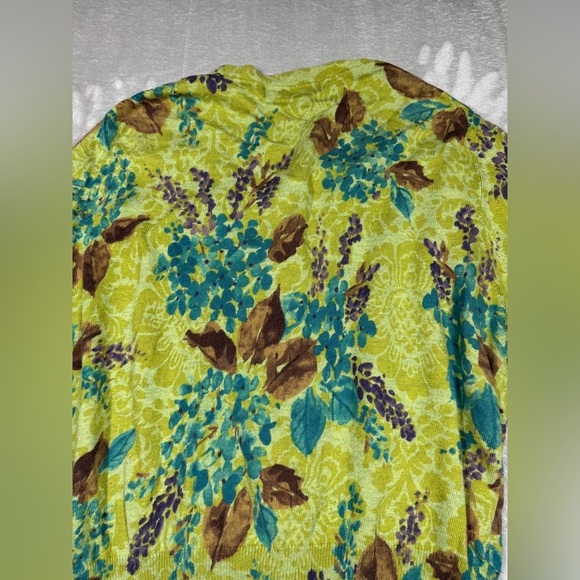 Liz Claiborne Wool Blend Green Brown Floral Button Front Cardigan Sweater XL - Picture 11 of 14